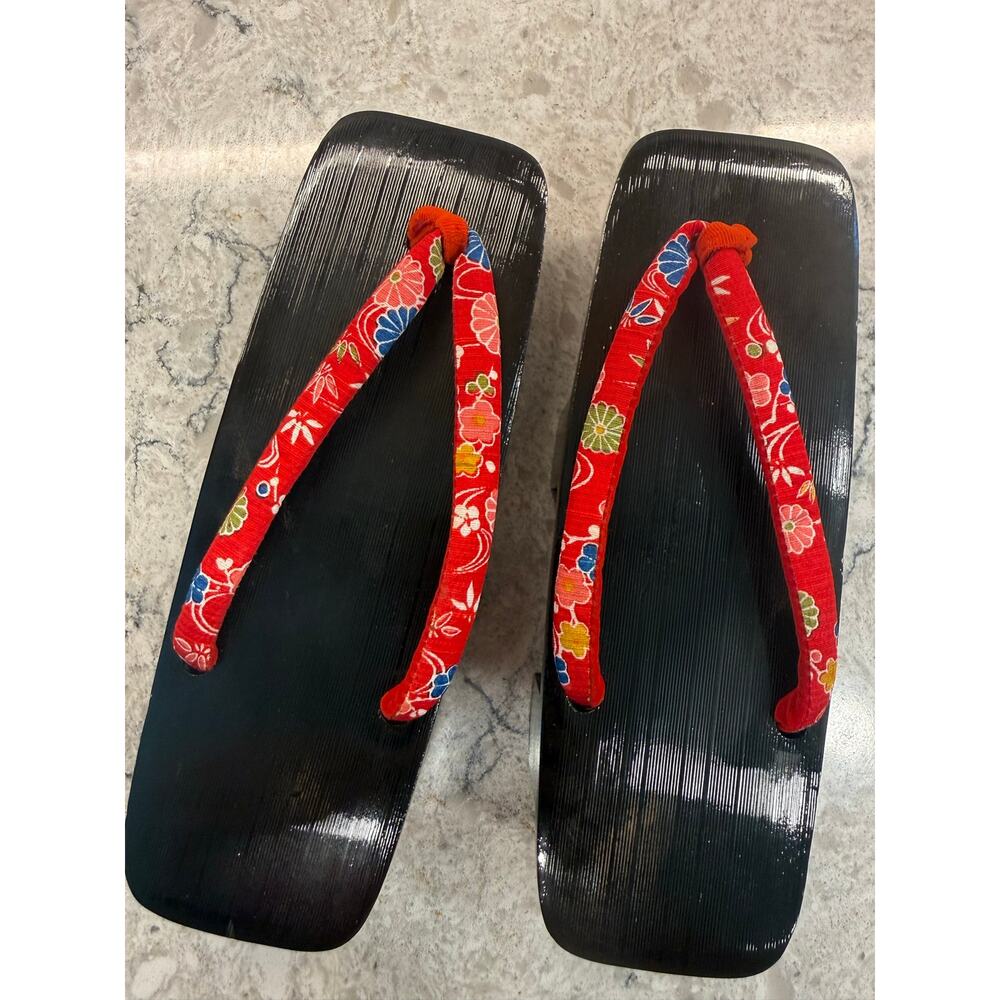 Traditional Japanese Zori Sandals Wood Sole Women's Sz 7 JL - Picture 5 of 9